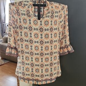 Cato Patterned Blouse - Cream and Orange
